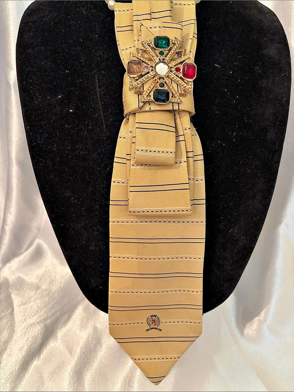Tommy Hilfiger Striped Jeweled Tie in Light Yellow & Blue